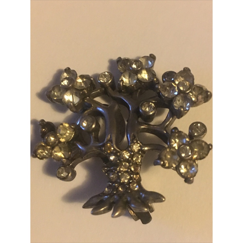 Vintage Pennino Sterling Silver Rhinestone Tree Brooch earring rare